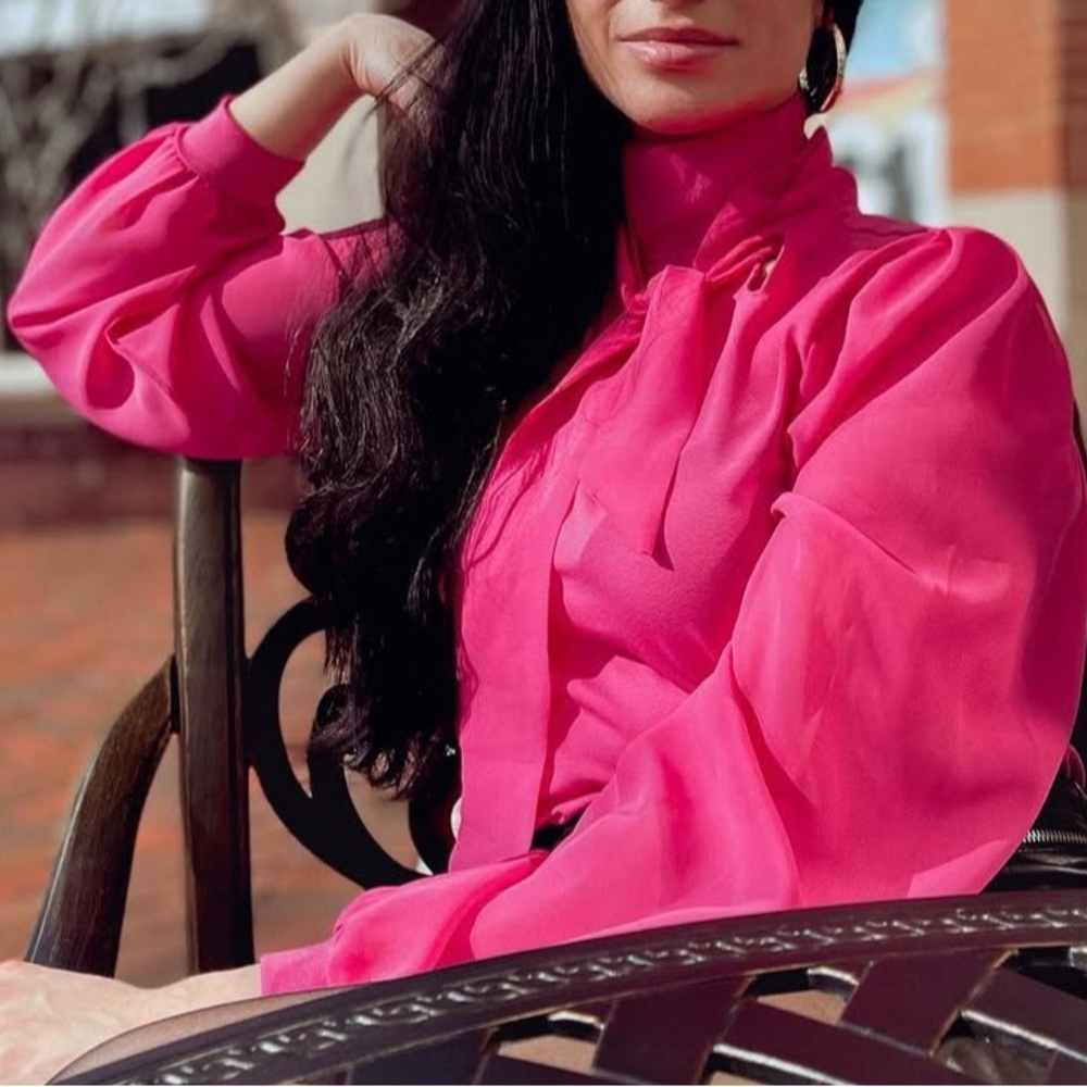 Cable & Gauge Fuchsia Blouse with Bow Accent
